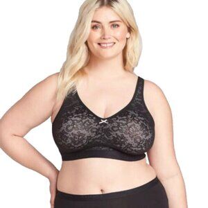Cacique Lane Bryant Womens Bra Cotton Unlined No Wire Size 48DDD Black Lace